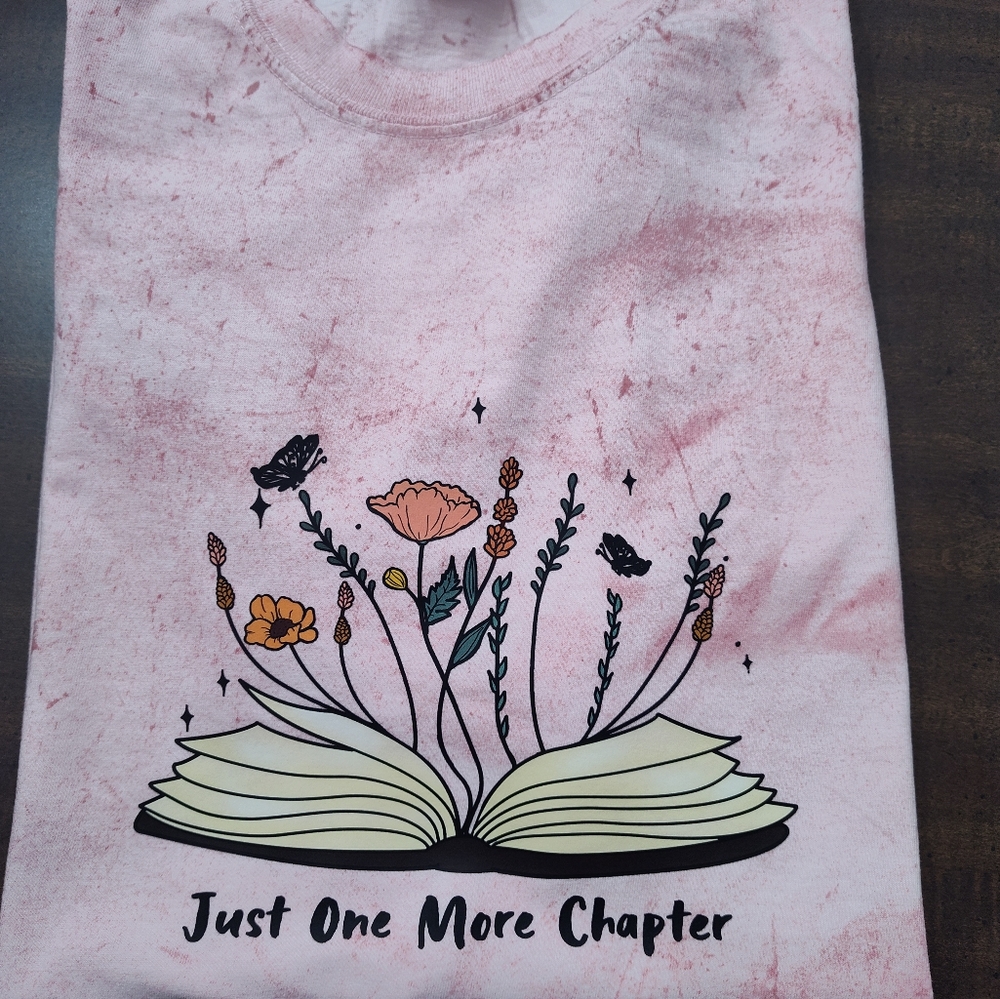 Pink Graphic Tee with Book and Floral Design